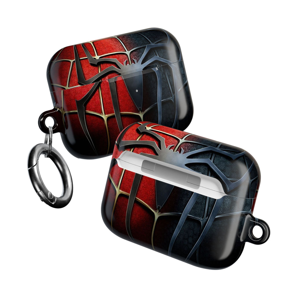 Spider Web AirPod Case – Red & Black Superhero Design Protective Cover