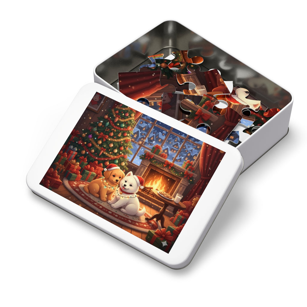 Custom and Personalized Festive Dog Jigsaw Puzzle with Tin, Christmas Puzzle, Holiday Gift for Pet Lovers, Family Activity, Winter Decor