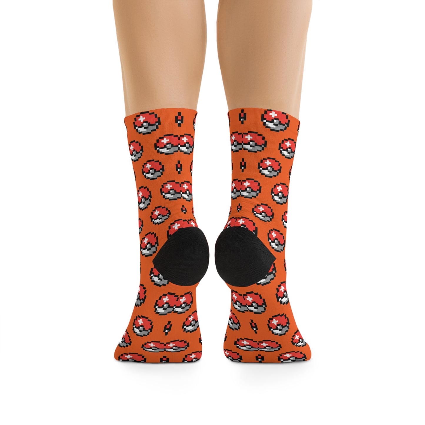 Pixel Ball Poke Pattern Socks | Orange Poly Crew Socks