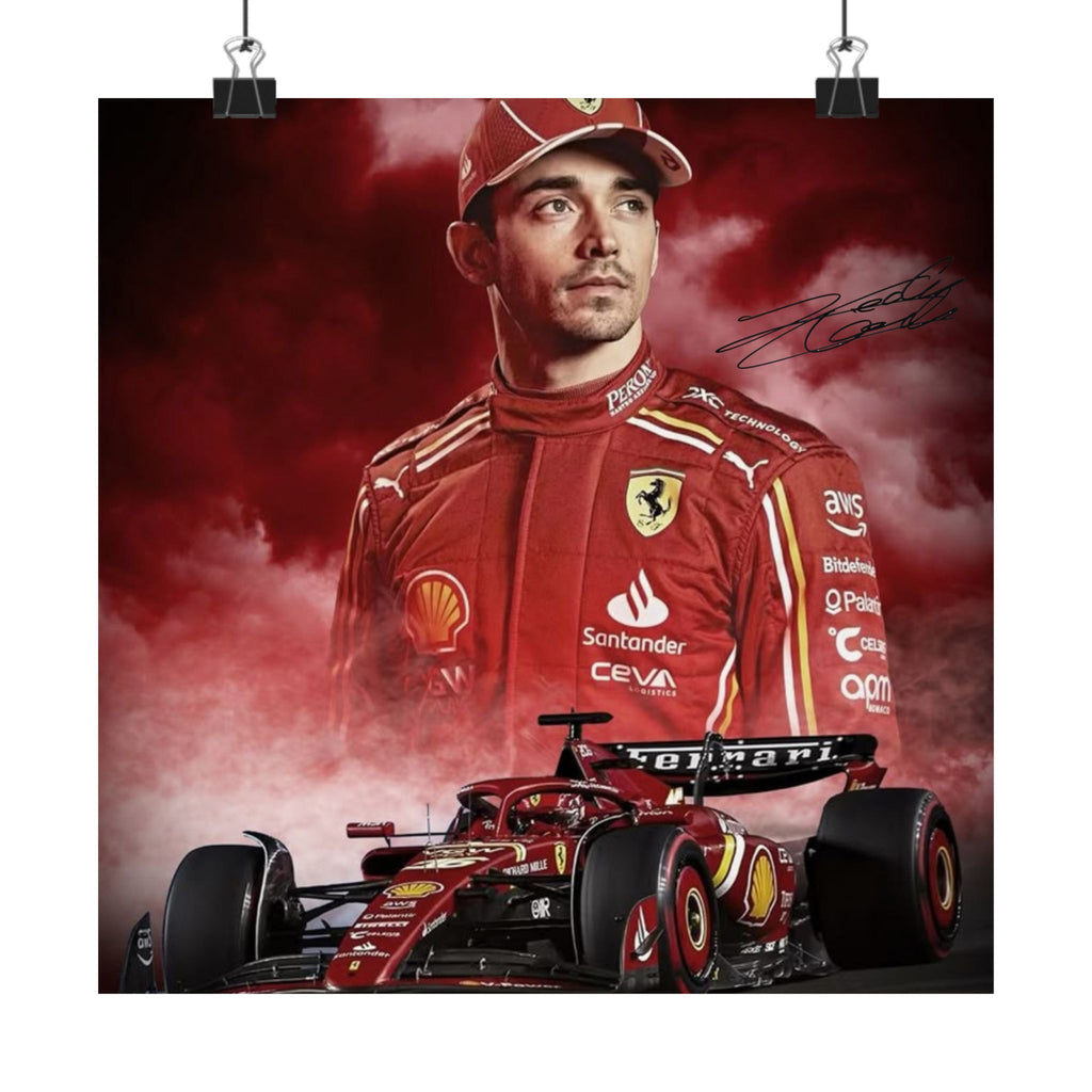 Ferrari Racing Poster of Charles LeClerc with Signiture, Matte Vertical Decor, Charles Leclerc Art Print, Car Enthusiast Gift