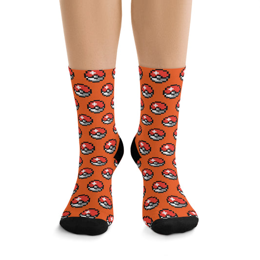 Pixel Ball Poke Pattern Socks | Orange Poly Crew Socks