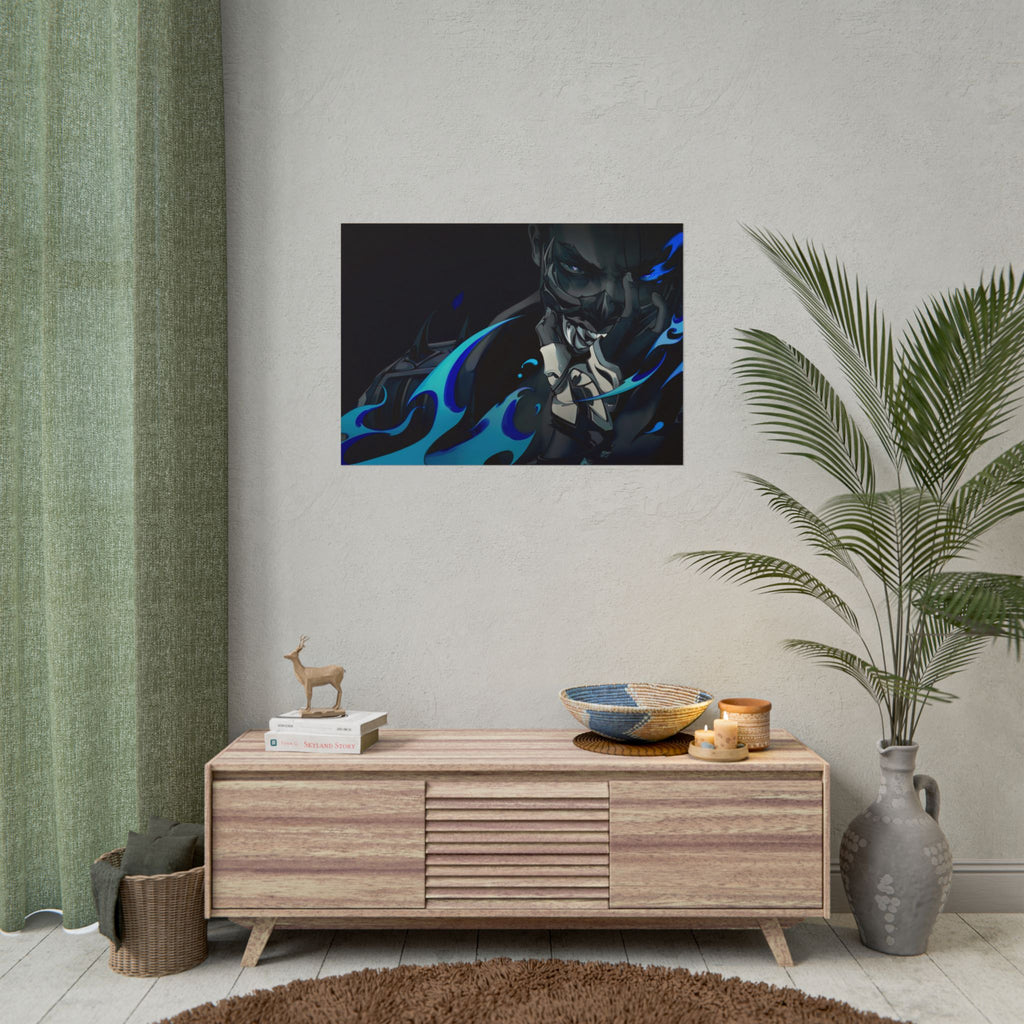 Yoru Valorant Character— Blue Flame Aesthetic Rolled Art Print