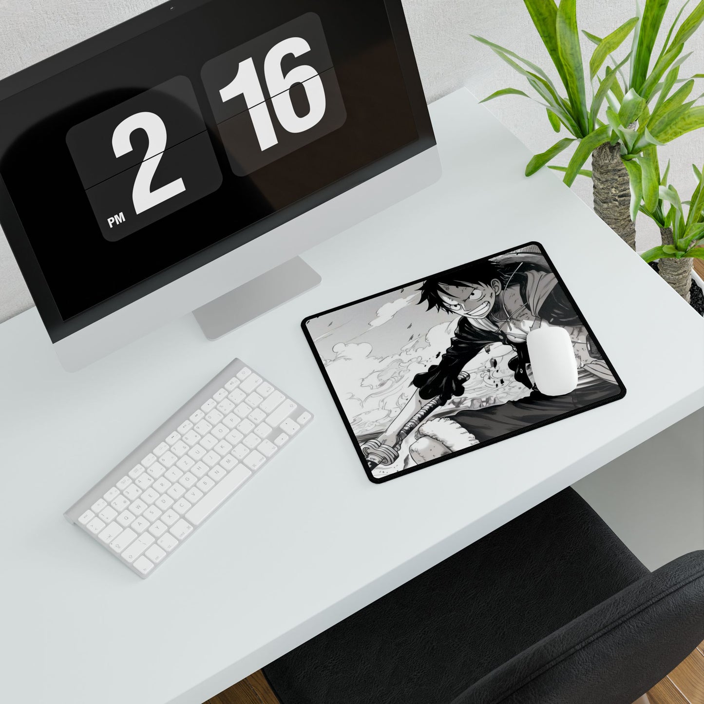 Anime One Piece Action Desk Mat — Black & White D. Luffy Battle Illustration