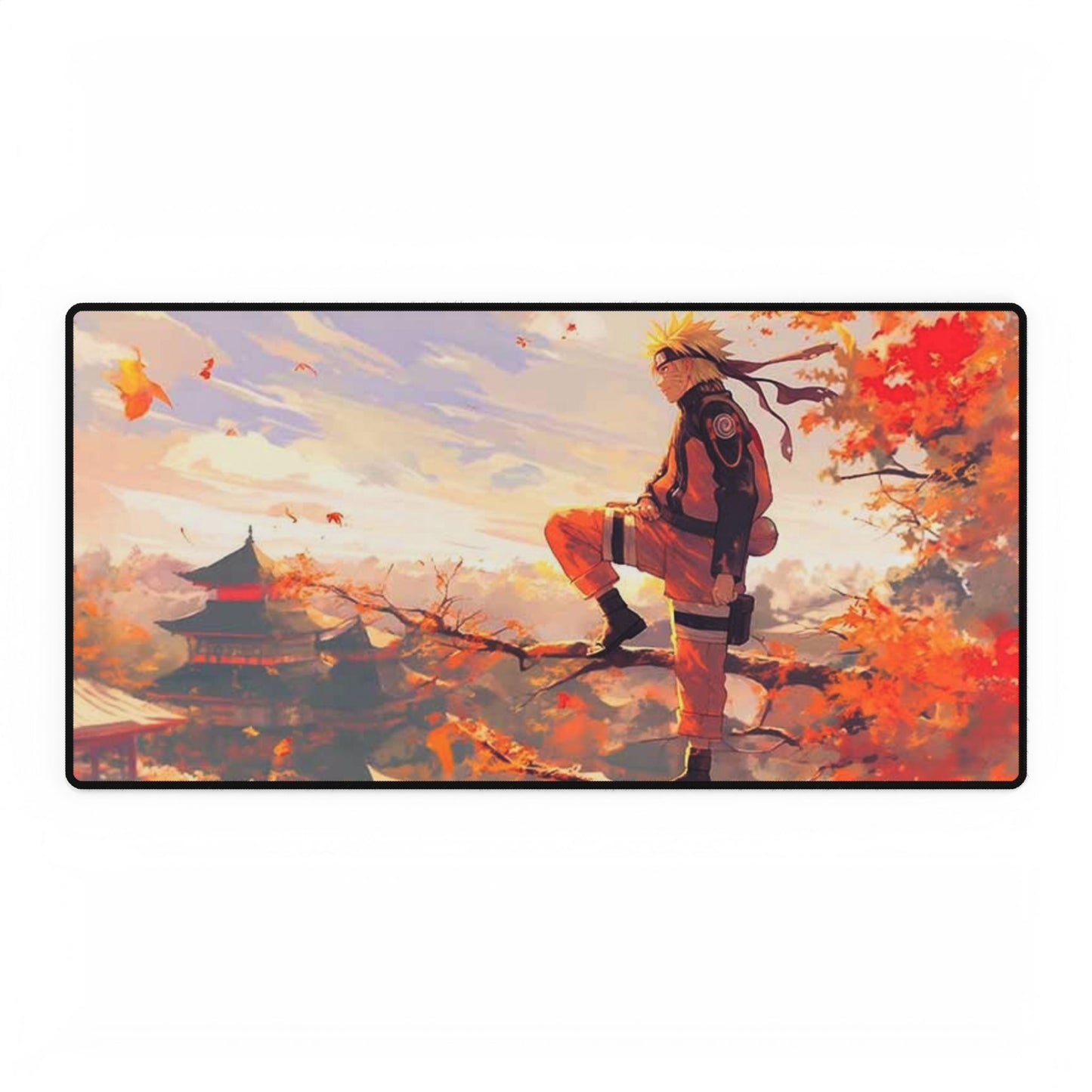 Naruto Anime Autumn Scene Desk Mat — Ninja Silhouette Gaming Mouse Pad