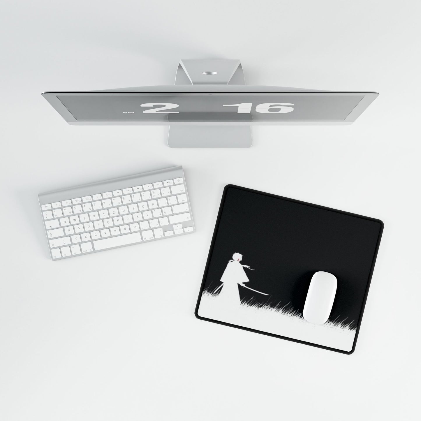 Samurai Silhouette Desk Mat — Black Minimalist Gaming/Workstation Mouse Pad