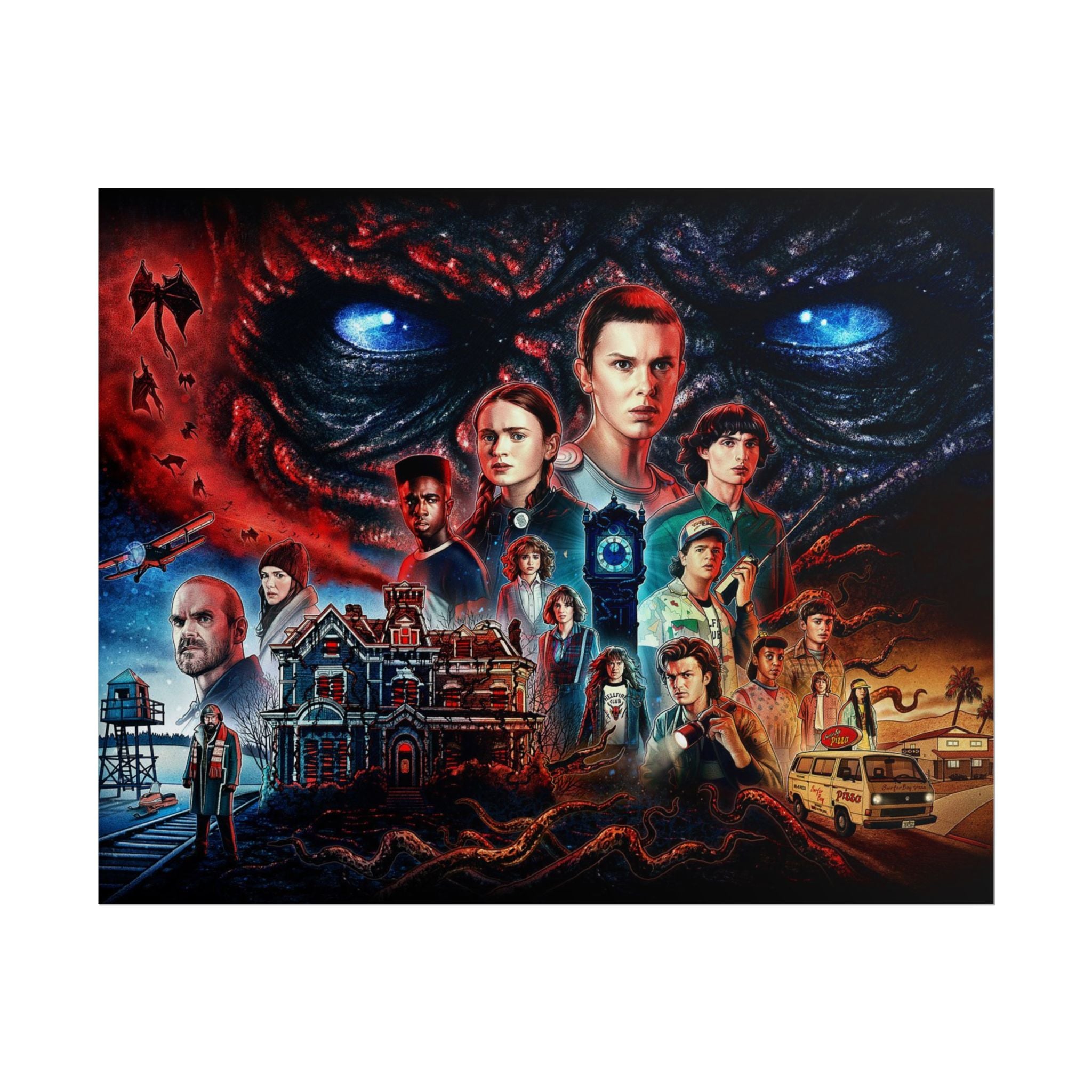 Stranger Things Cast Collage Poster (TV Series Retro Horror Art)