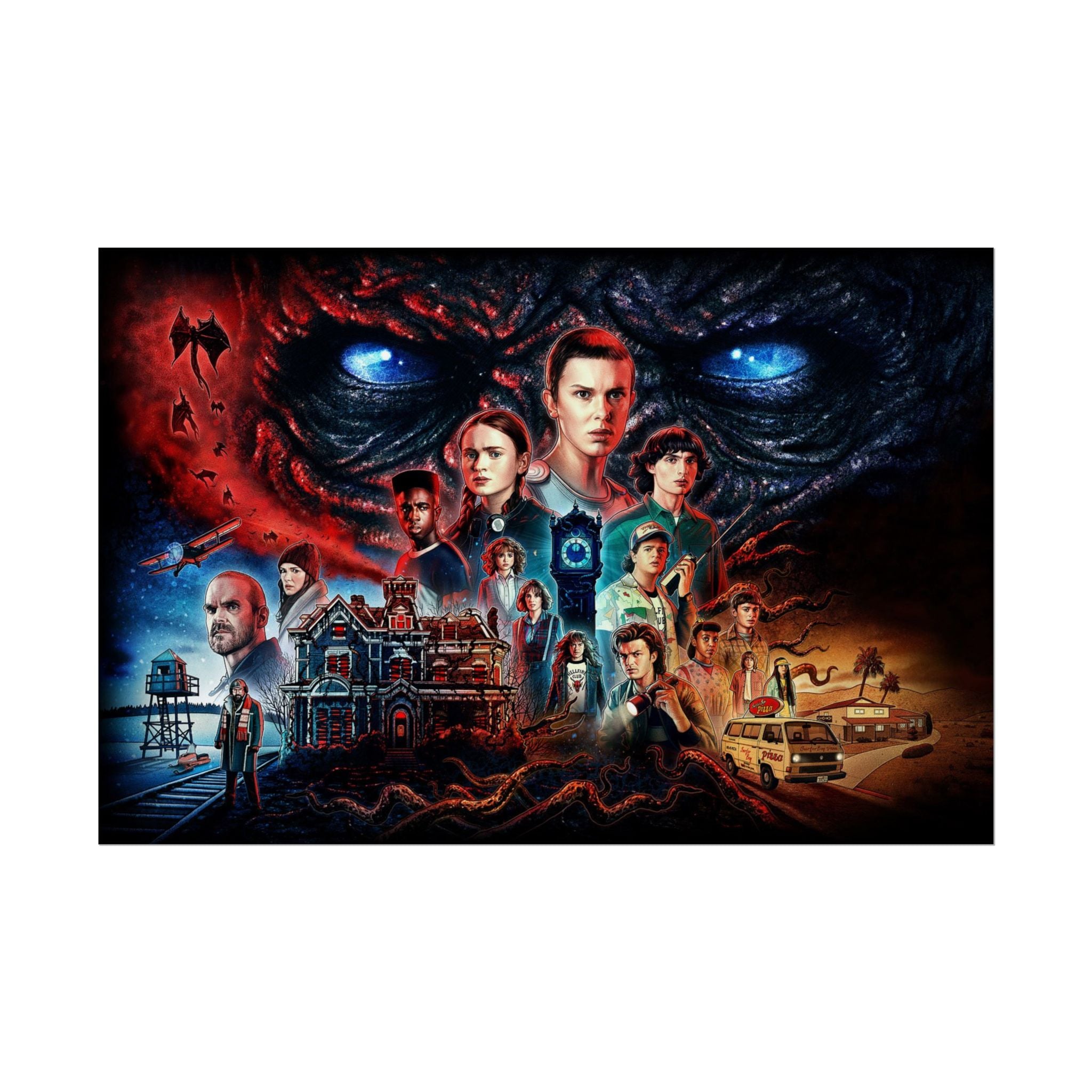 Stranger Things Cast Collage Poster (TV Series Retro Horror Art)