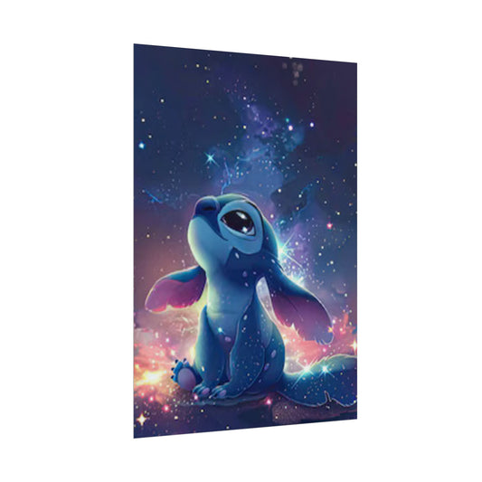 Niedliches kosmisches blaues verträumtes Stitch-Charakter-gerolltes Poster | Weltraum-Galaxie Lilo und Stitch Kunst