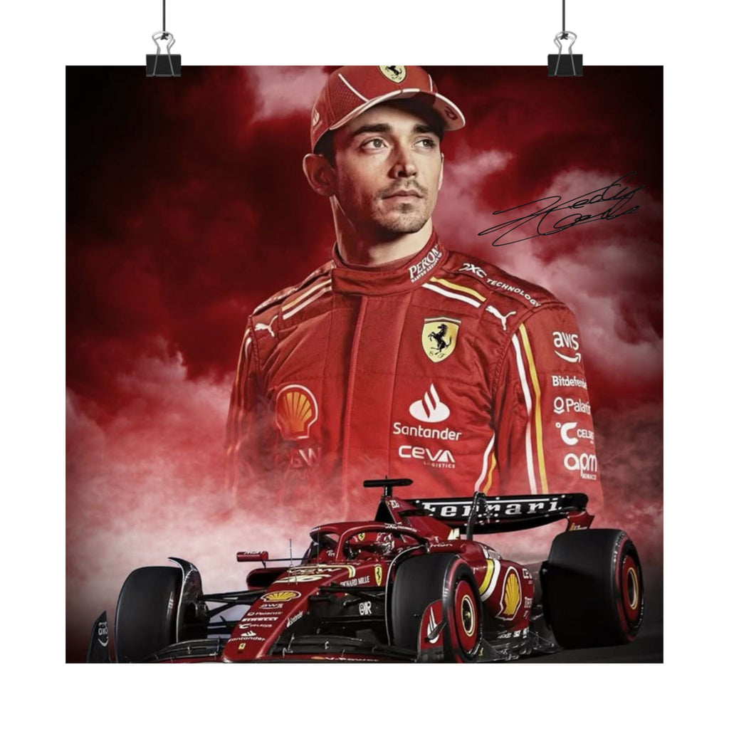 Ferrari Racing Poster of Charles LeClerc with Signiture, Matte Vertical Decor, Charles Leclerc Art Print, Car Enthusiast Gift