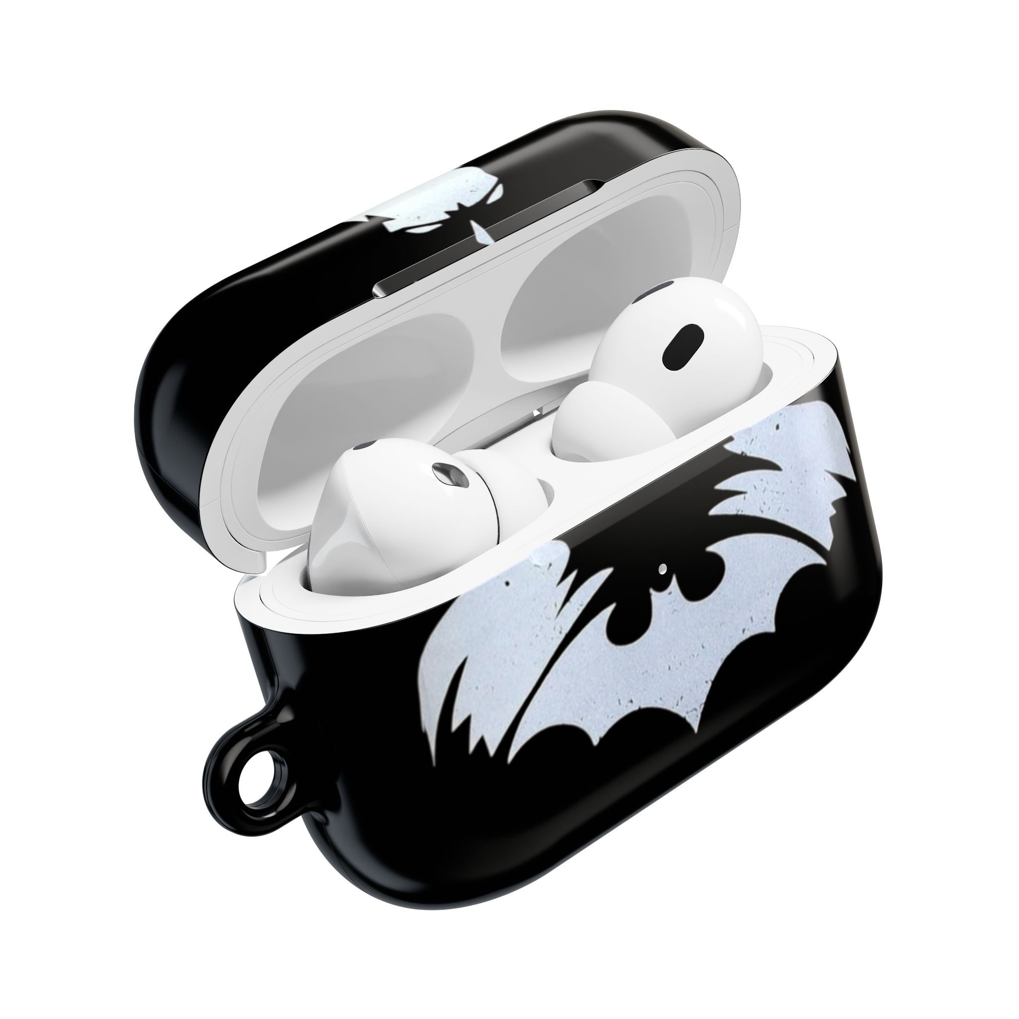 Bat Logo AirPod Case — Black Protective Charging Case with White Bat Emblem
