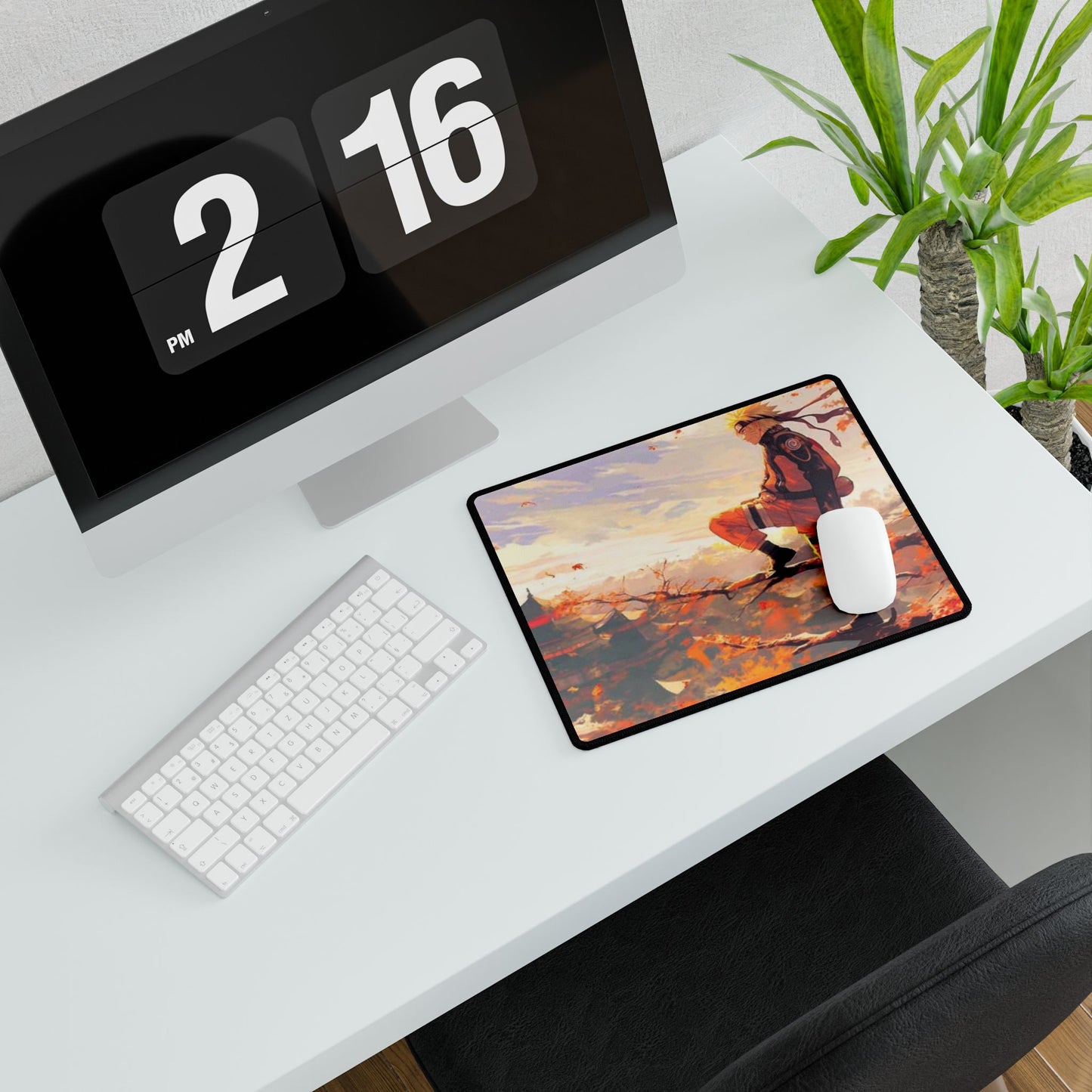 Naruto Anime Autumn Scene Desk Mat — Ninja Silhouette Gaming Mouse Pad