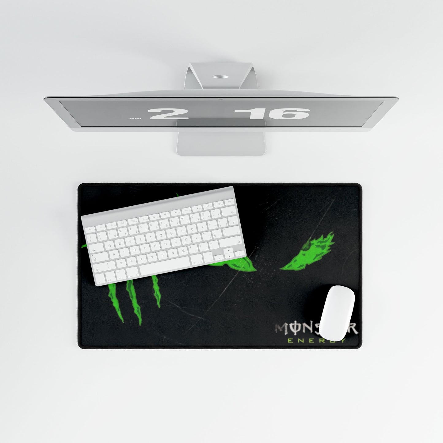 Gaming Desk Mat — Neon Green Monster Logo Mouse Pad