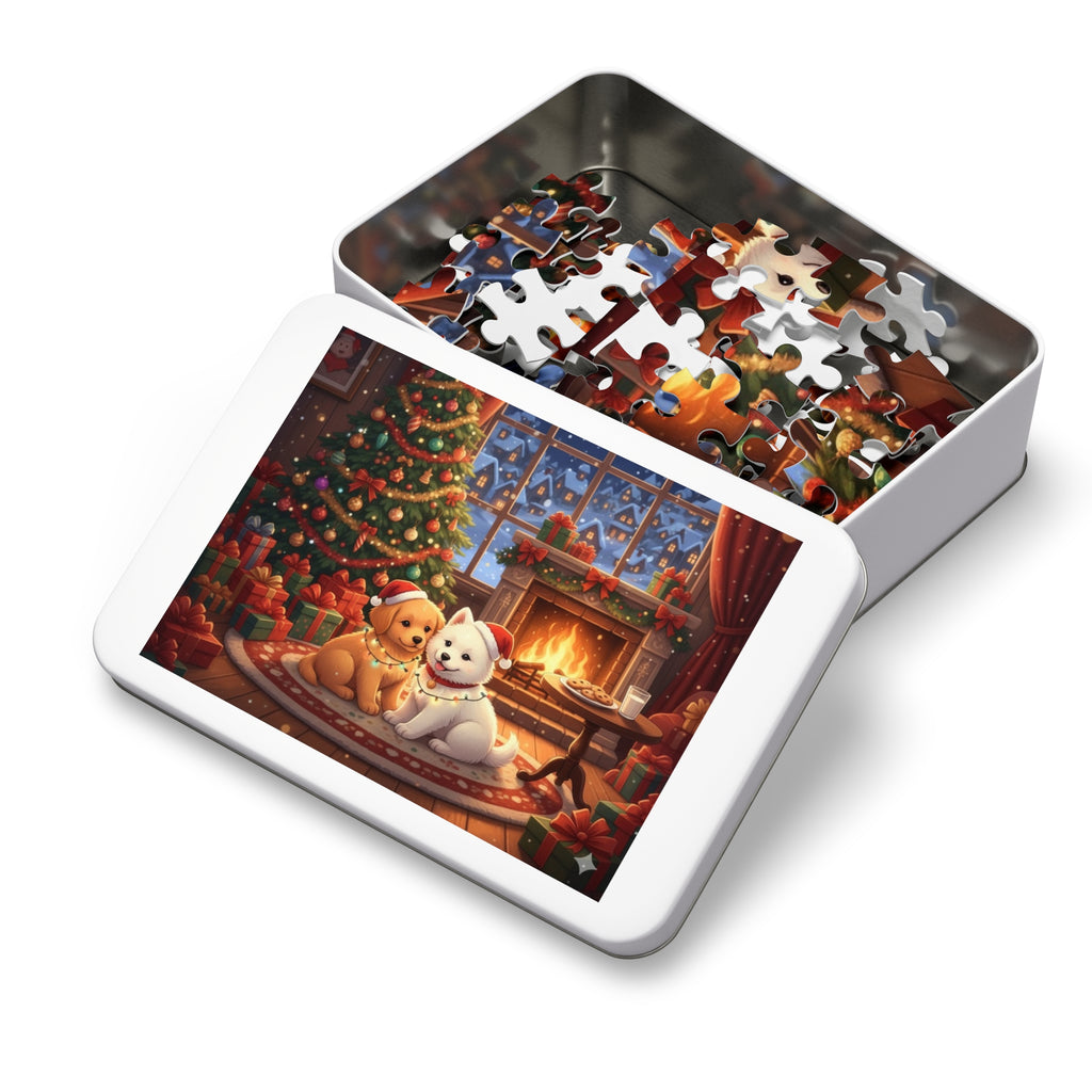 Custom and Personalized Festive Dog Jigsaw Puzzle with Tin, Christmas Puzzle, Holiday Gift for Pet Lovers, Family Activity, Winter Decor