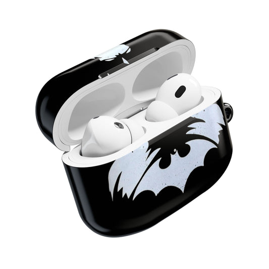 Bat Logo AirPod Case — Black Protective Charging Case with White Bat Emblem
