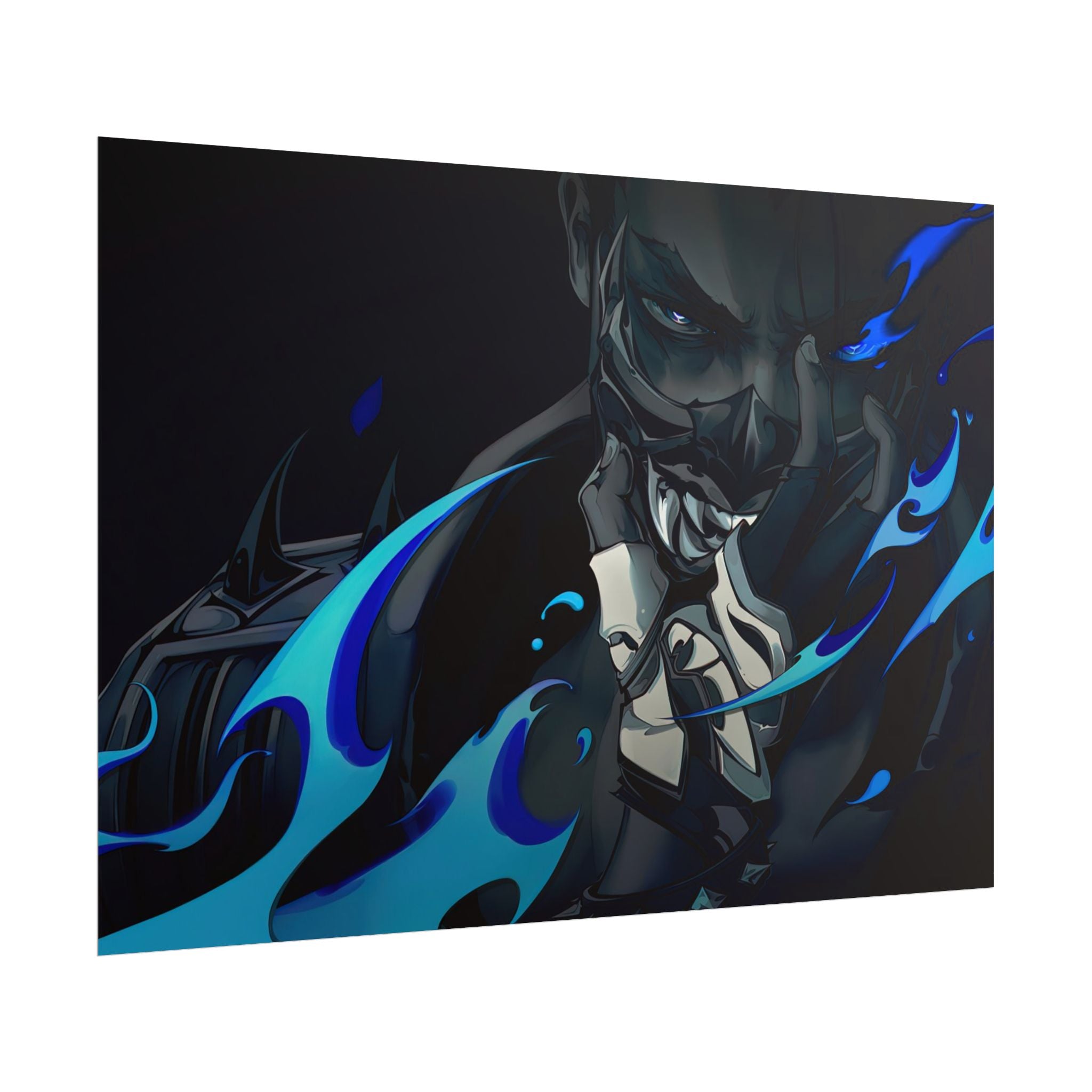 Yoru Valorant Character— Blue Flame Aesthetic Rolled Art Print