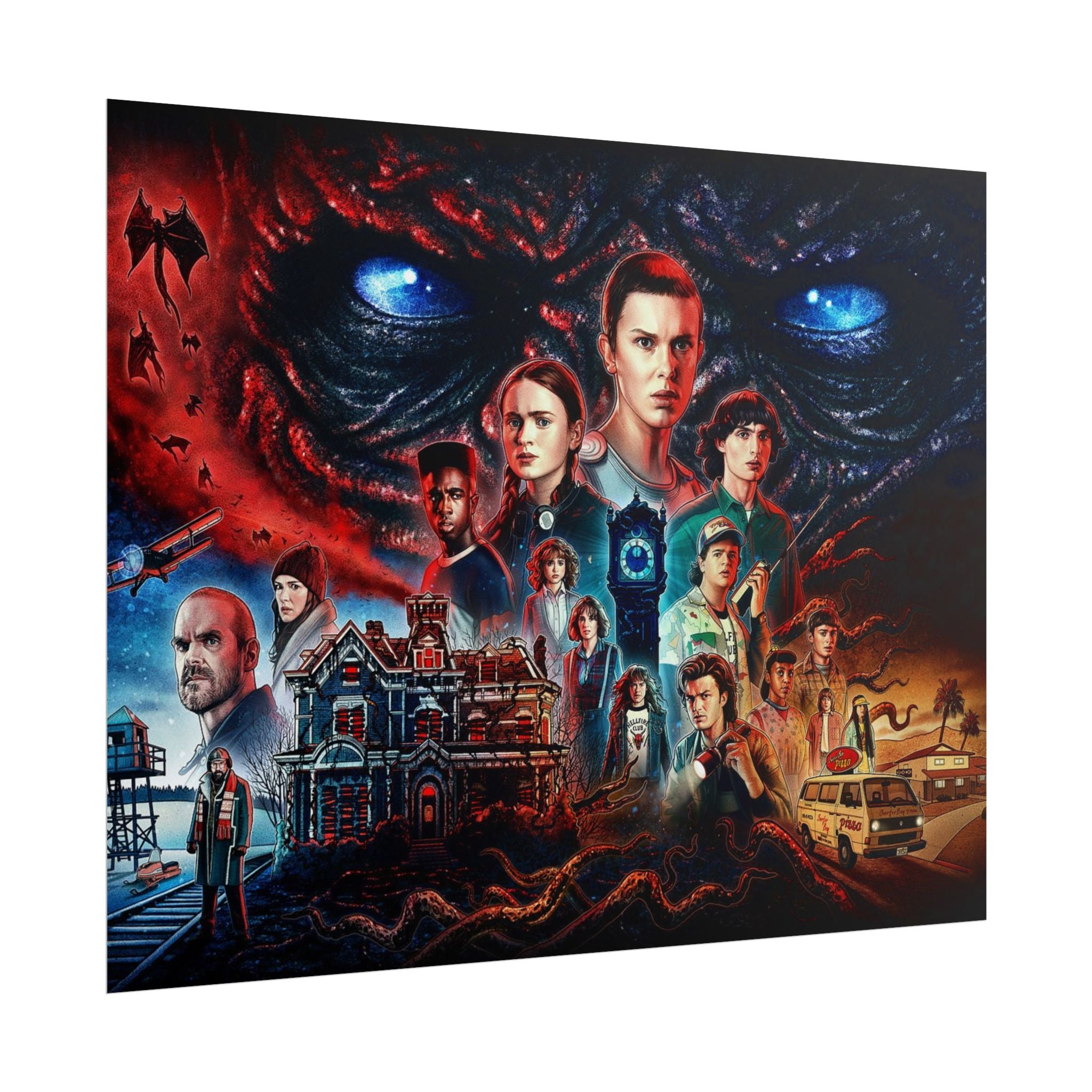 Stranger Things Cast Collage Poster (TV Series Retro Horror Art)