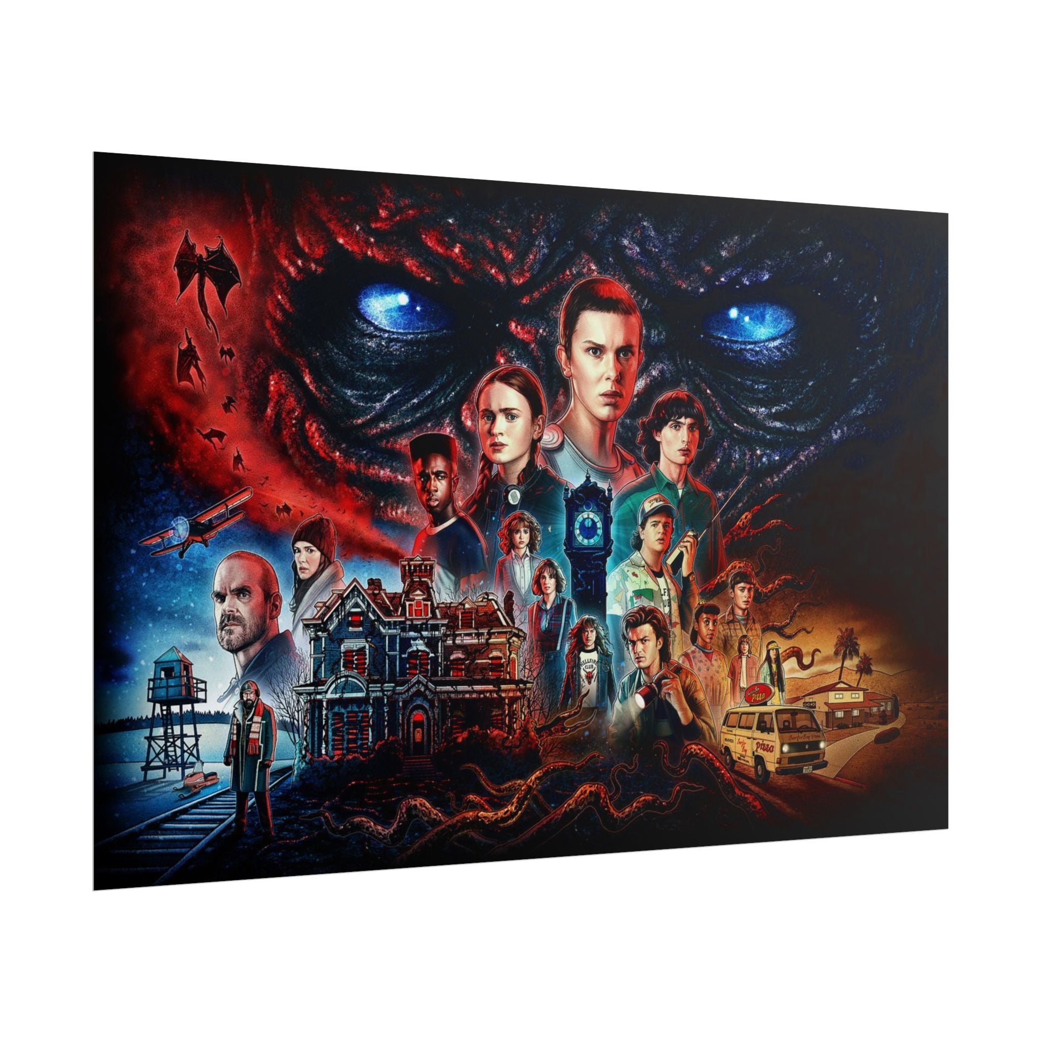 Stranger Things Cast Collage Poster (TV Series Retro Horror Art)