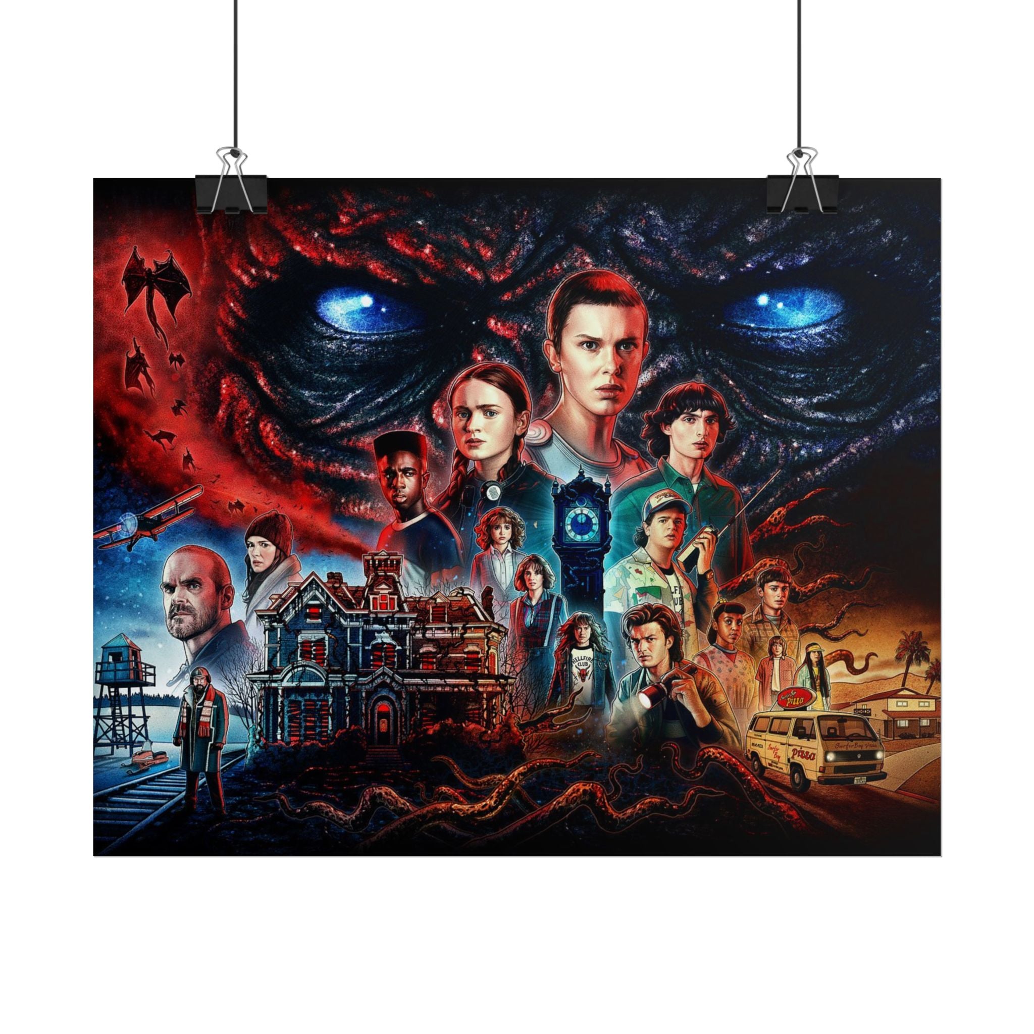 Stranger Things Cast Collage Poster (TV Series Retro Horror Art)