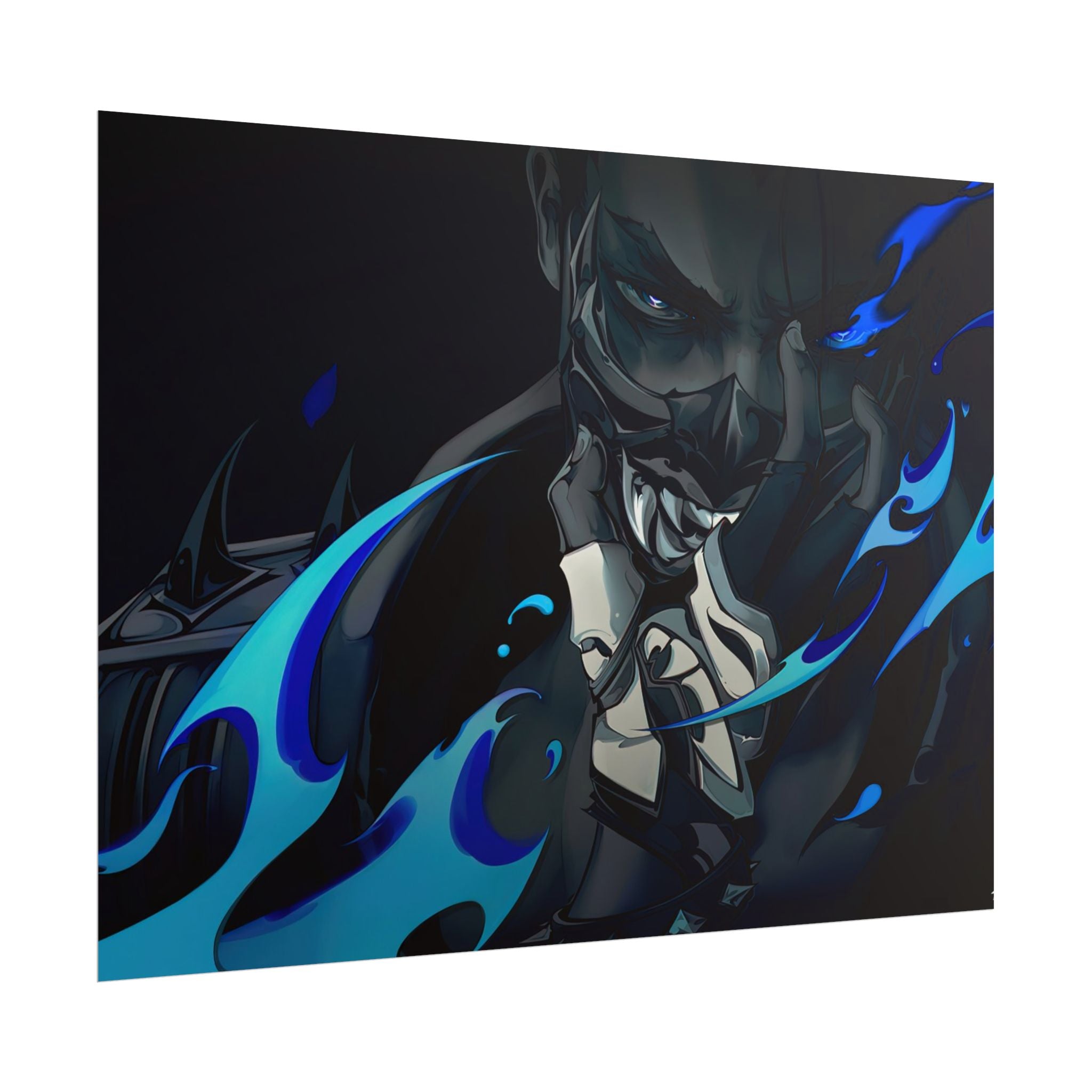 Yoru Valorant Character— Blue Flame Aesthetic Rolled Art Print
