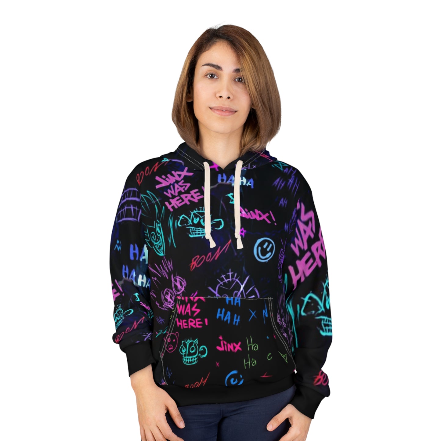 Neon-Graffiti-Jinx-Hoodie | Allover-Print-Pullover | Limitierte Auflage | Sammleredition