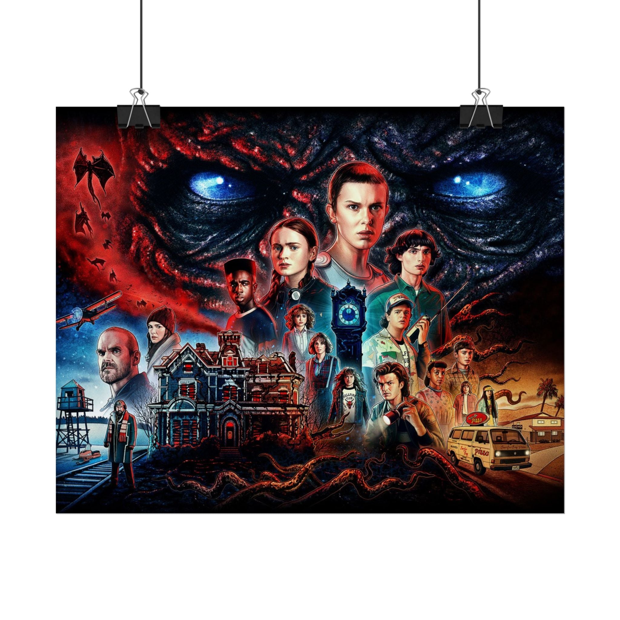 Stranger Things Cast Collage Poster (TV Series Retro Horror Art)