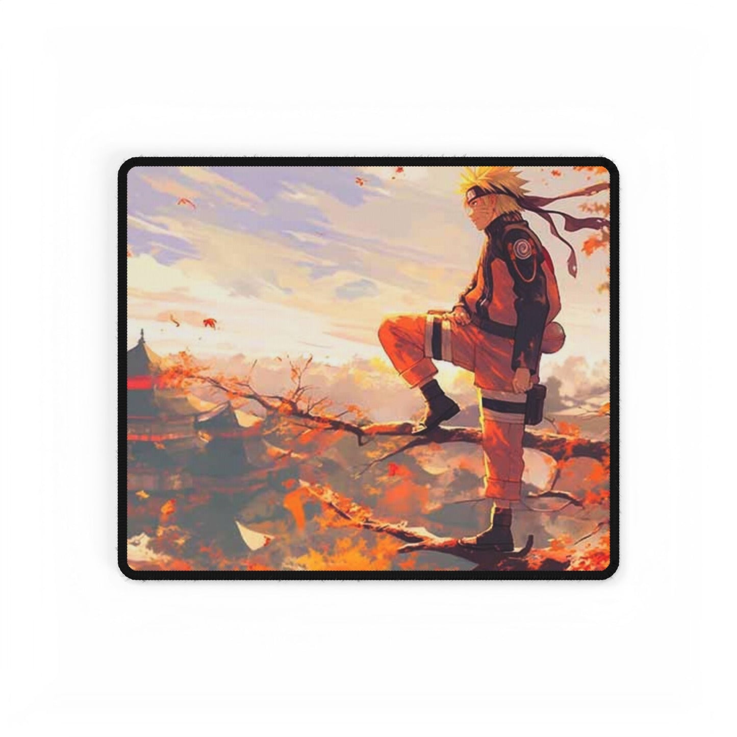 Naruto Anime Autumn Scene Desk Mat — Ninja Silhouette Gaming Mouse Pad