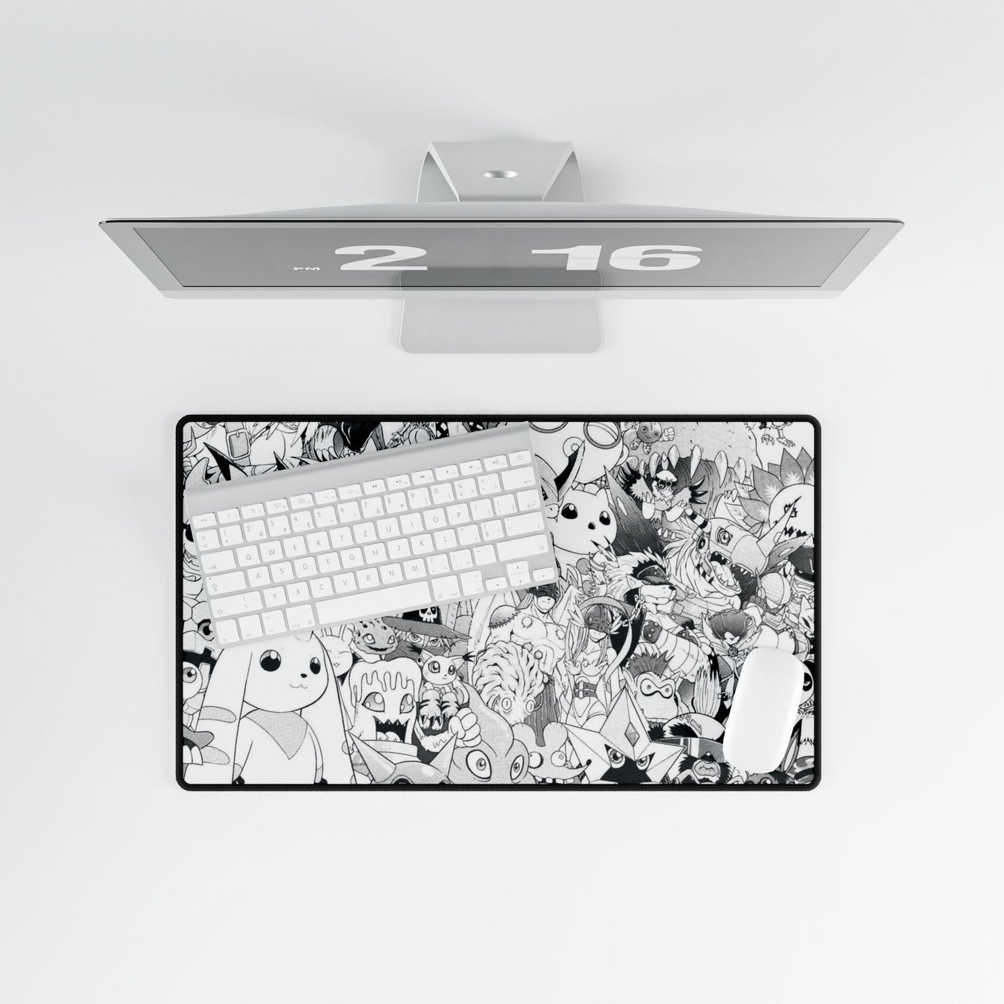 Digimon Black & White Doodle Desk Mat — Cute Cartoon Character Gaming Mousepad
