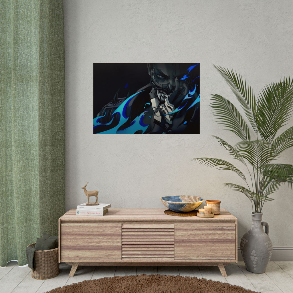Yoru Valorant Character— Blue Flame Aesthetic Rolled Art Print