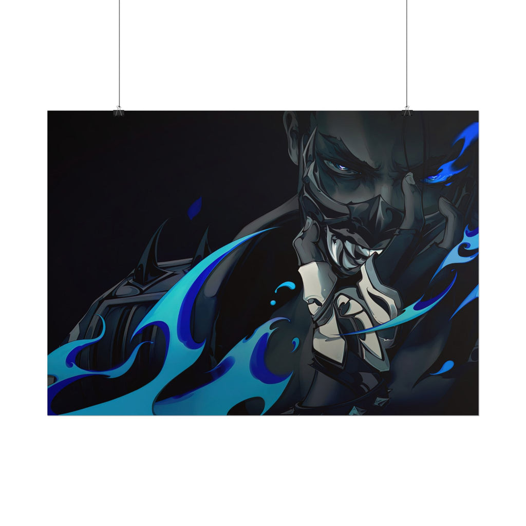 Yoru Valorant Character— Blue Flame Aesthetic Rolled Art Print