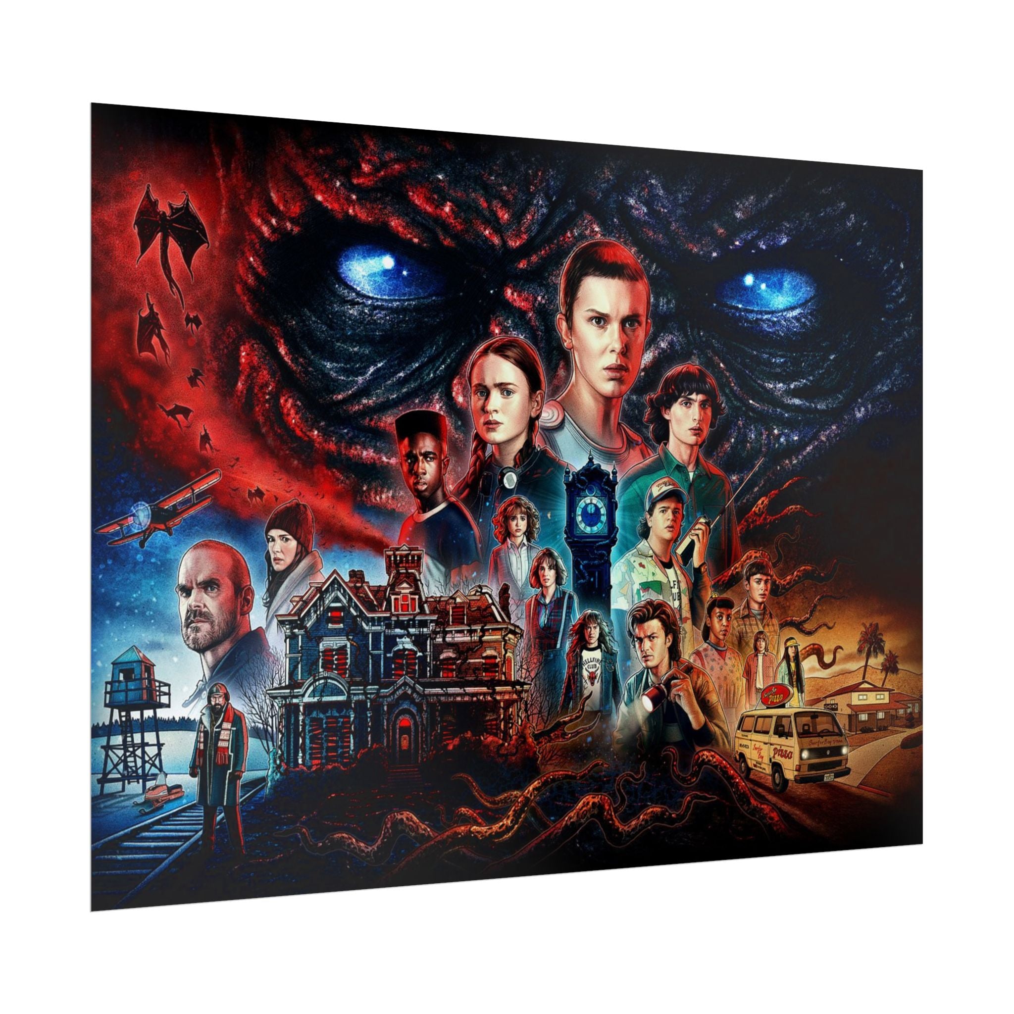 Stranger Things Cast Collage Poster (TV Series Retro Horror Art)