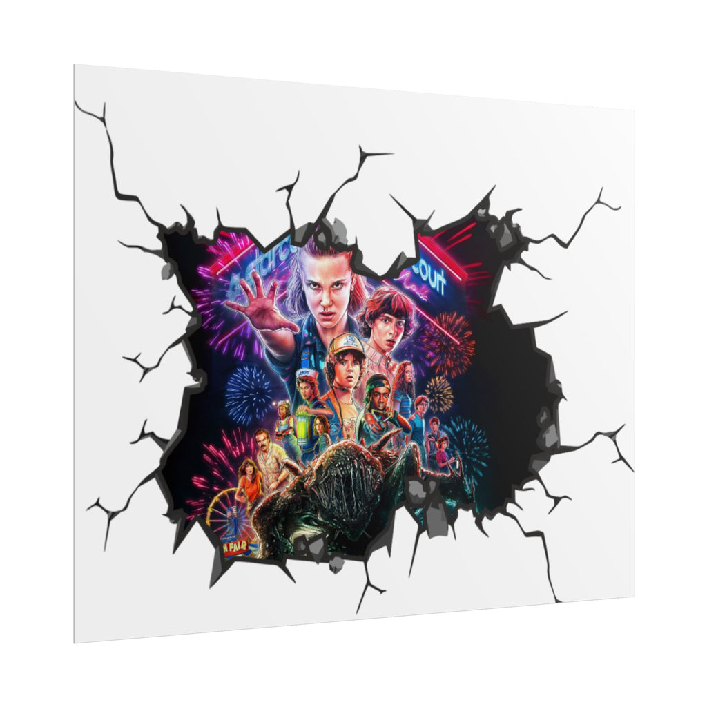 Custom Color Stranger Things 80s Retro Poster | Rolled Poster Wall Break Effect