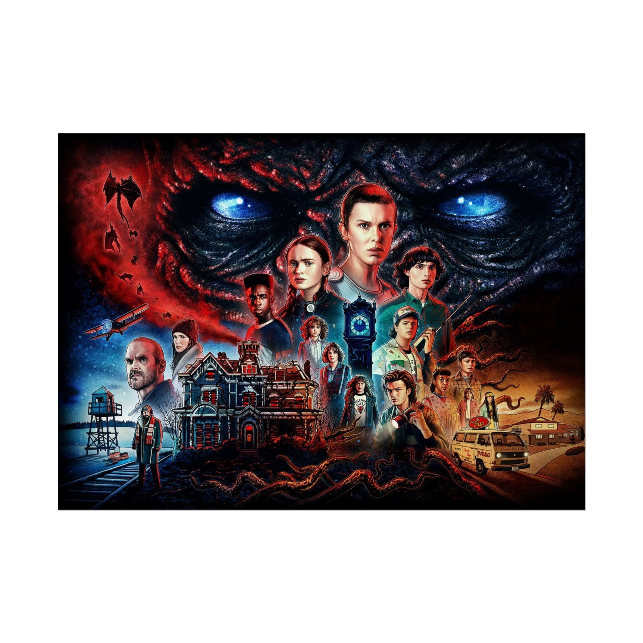 Stranger Things Cast Collage Poster (TV Series Retro Horror Art)
