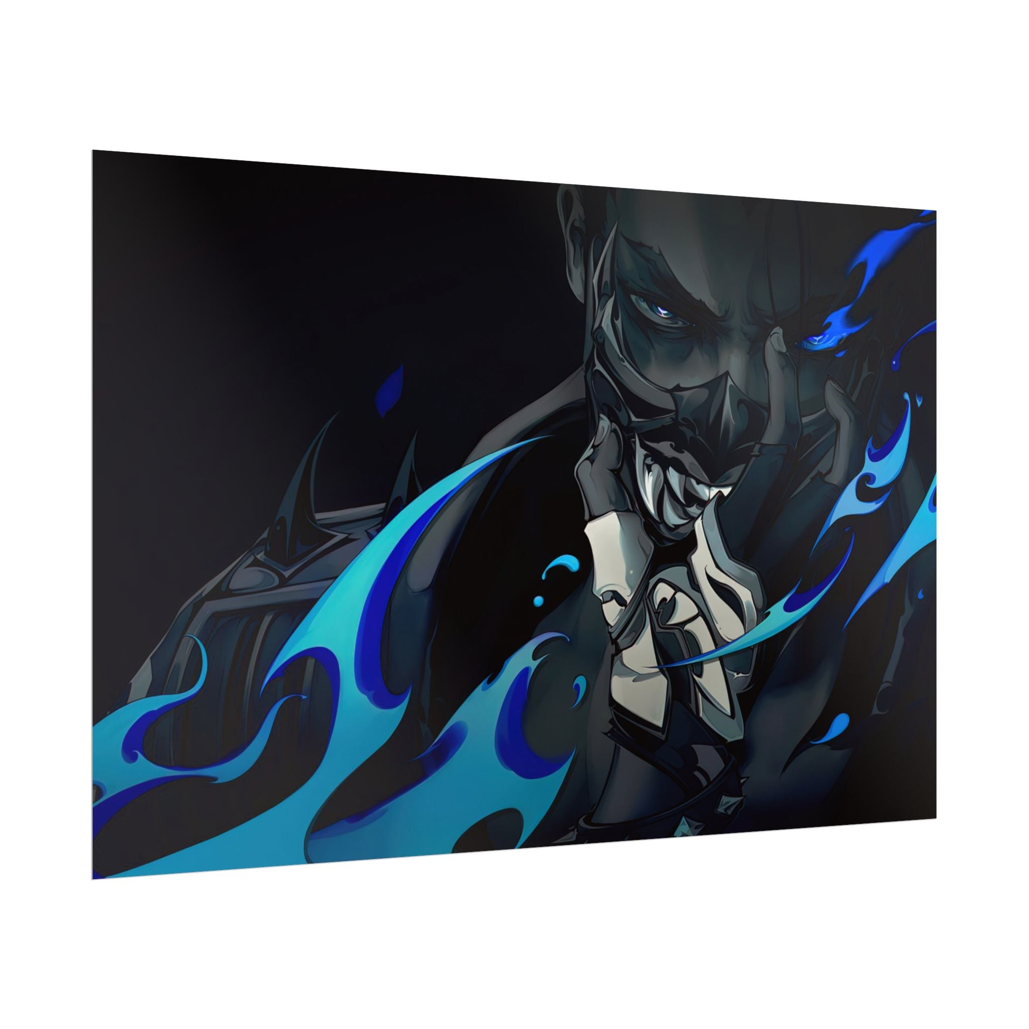 Yoru Valorant Character— Blue Flame Aesthetic Rolled Art Print
