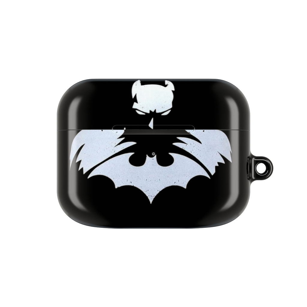 Bat Logo AirPod Case — Black Protective Charging Case with White Bat Emblem