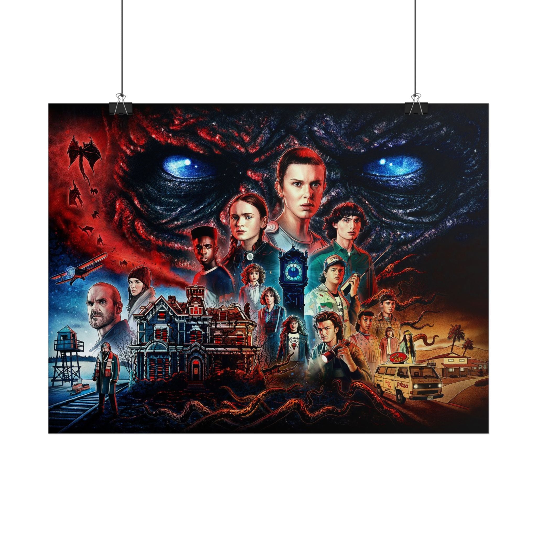 Stranger Things Cast Collage Poster (TV Series Retro Horror Art)