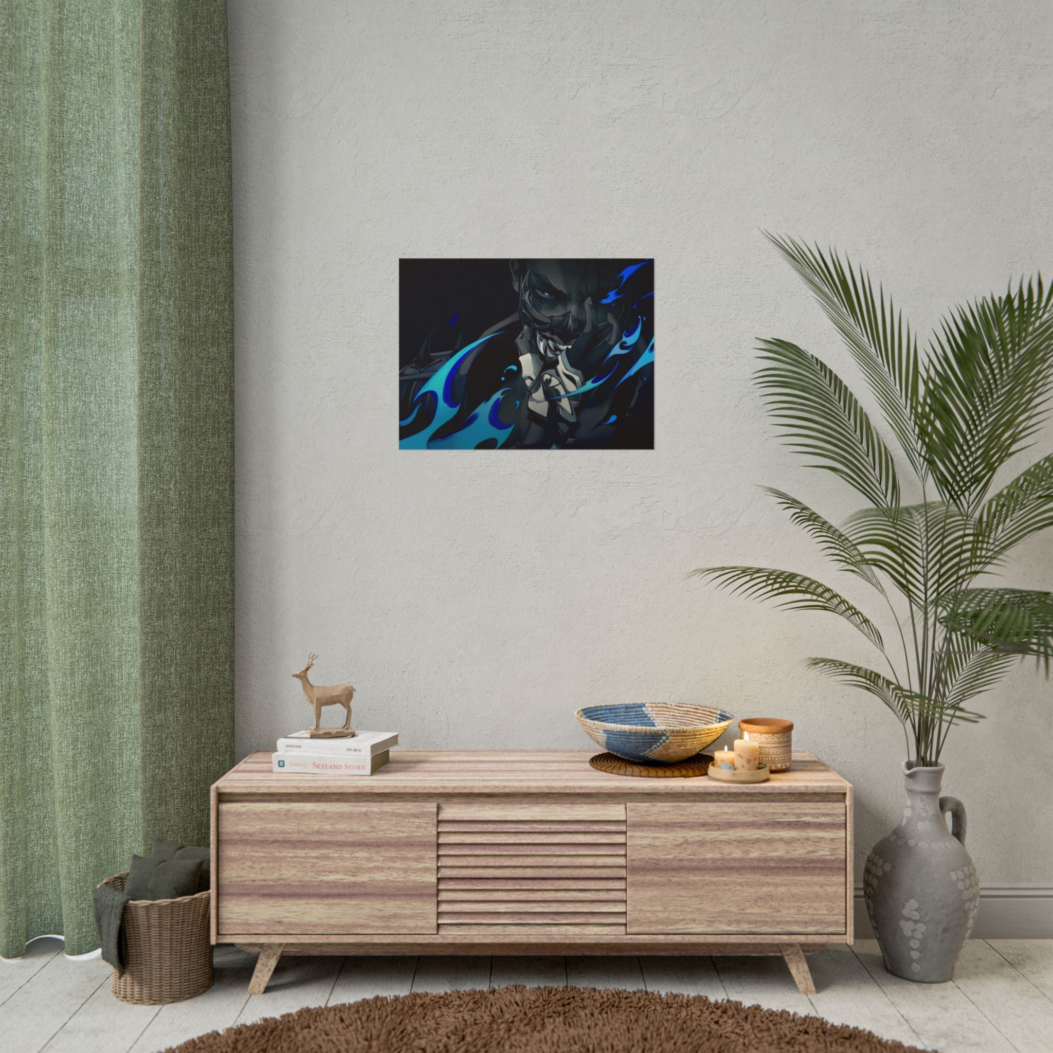 Yoru Valorant Character— Blue Flame Aesthetic Rolled Art Print