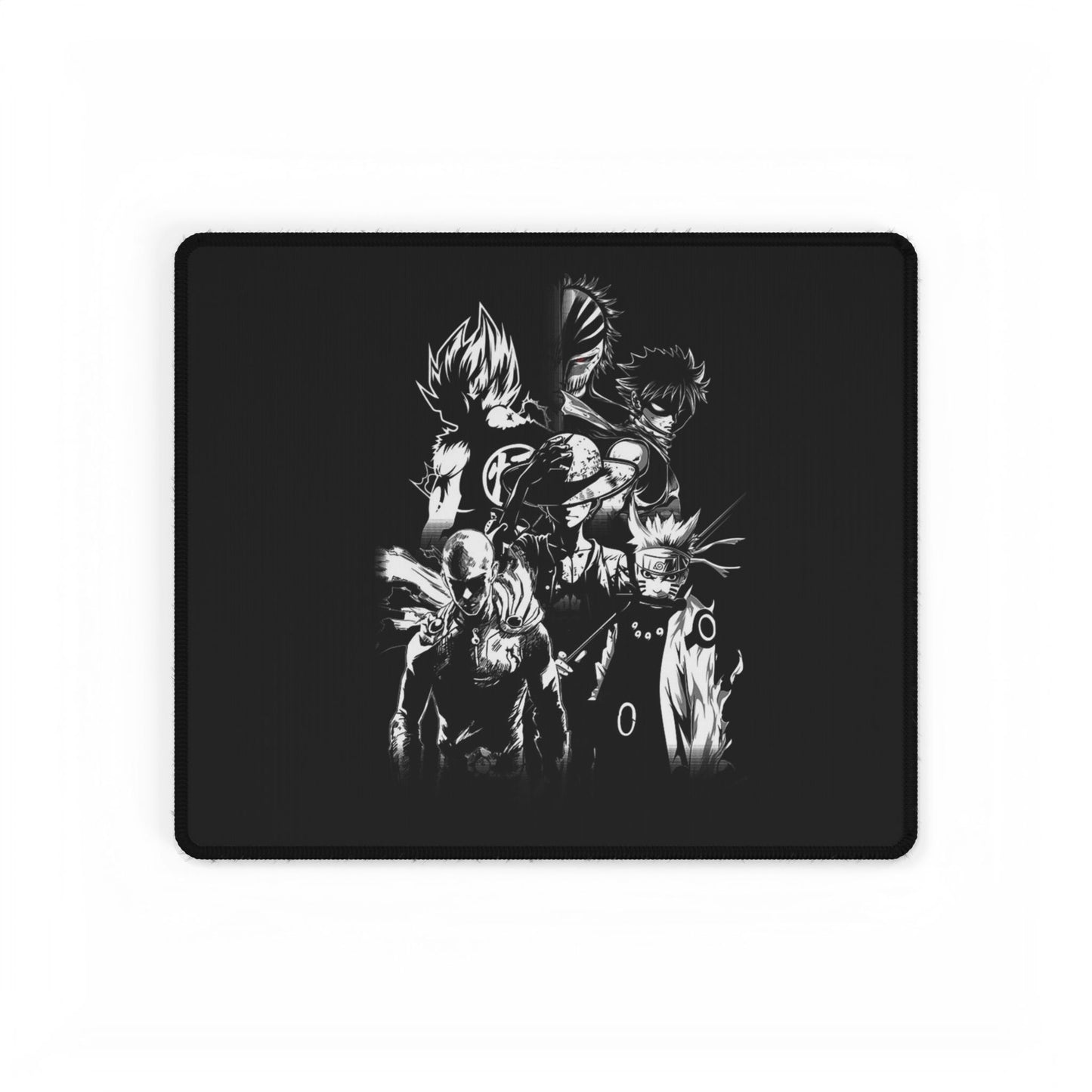 Anime Black Side Style Desk Mat — Monochrome Hero Collage Gaming Mousepad