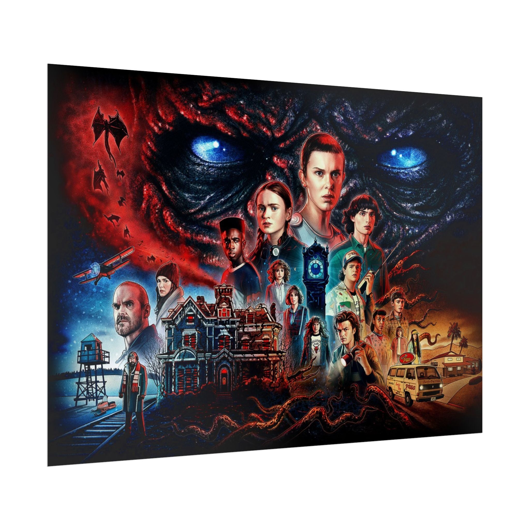 Stranger Things Cast Collage Poster (TV Series Retro Horror Art)